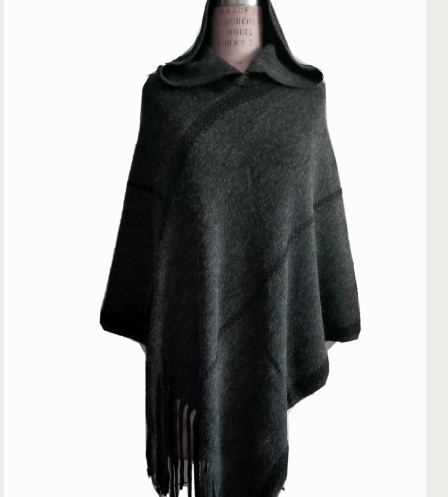 NEW Khaki Long Asymmetric Poncho w/ Hood, 1 sz - Picture 9 of 10